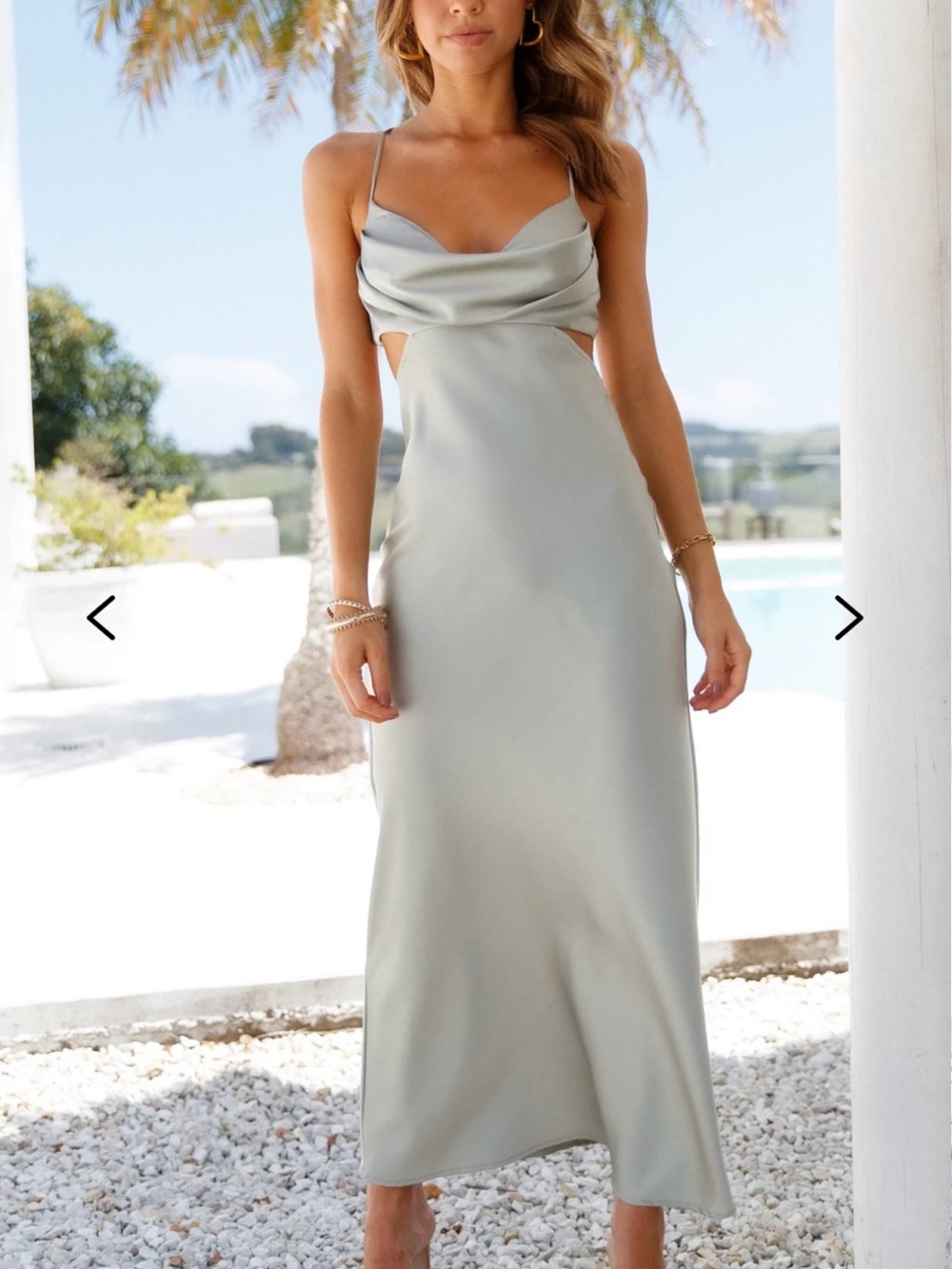 Hello Molly Sage Green Satin Cowl Neck Maxi Dress